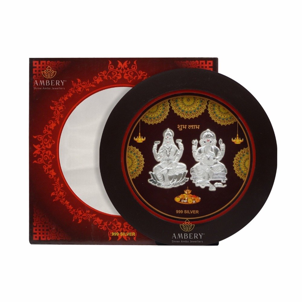 Laxmi Ganesh Silver Round Shape Frame