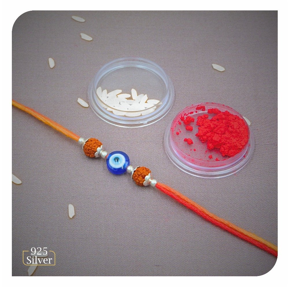 Rudrax evileye silver rakhi