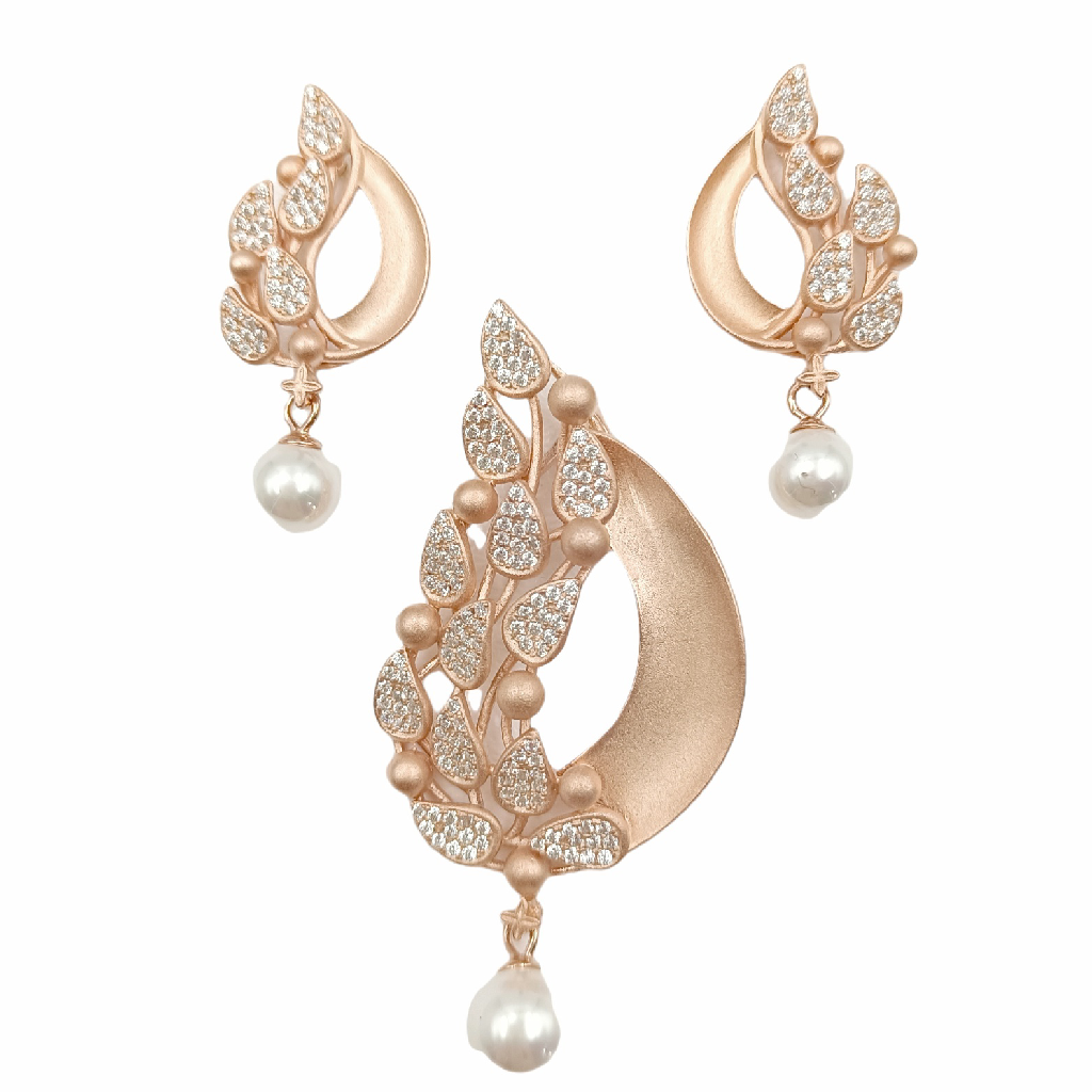 Pearly Rose 925 Silver Pendant Set
