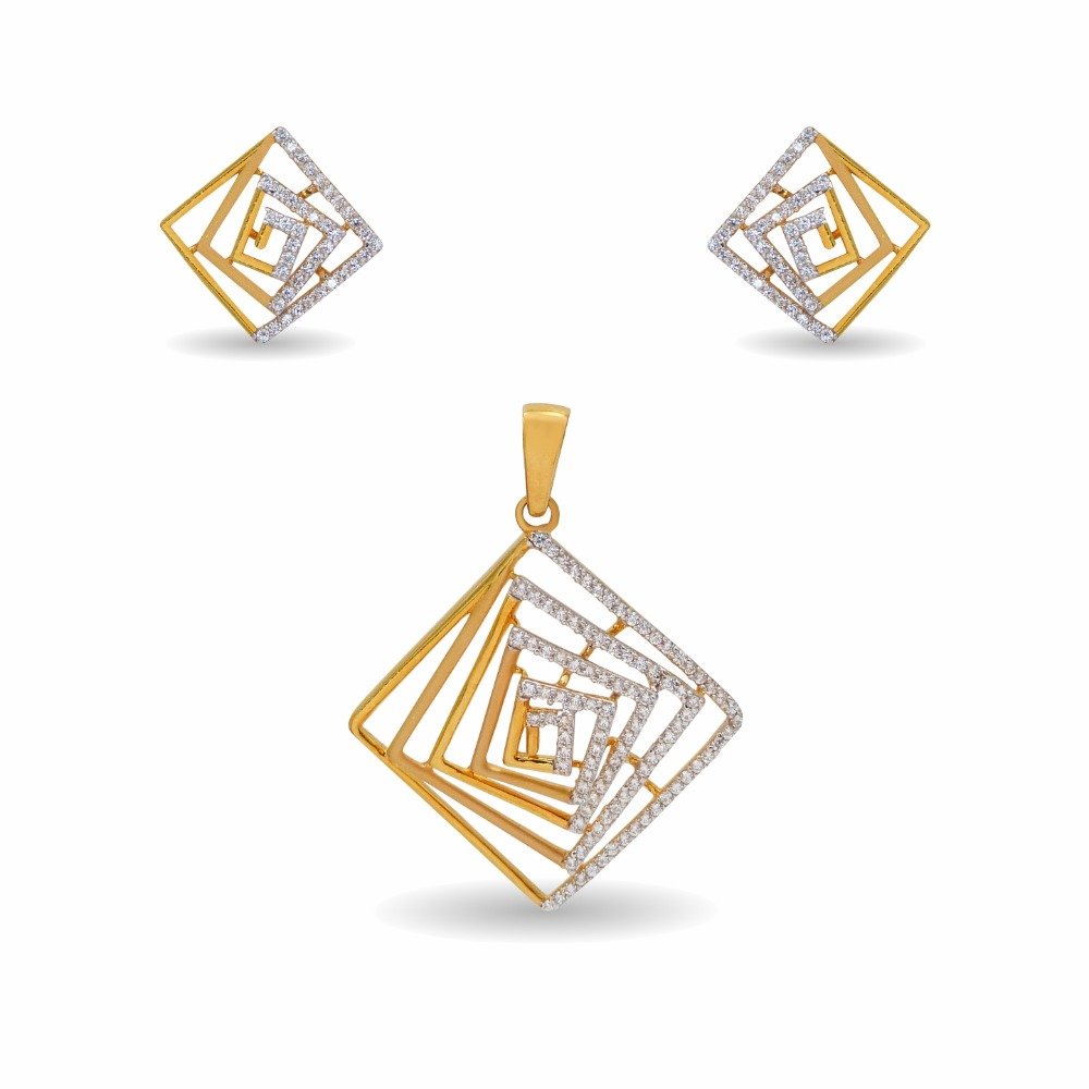 Squares inside cz 22k gold pendant set