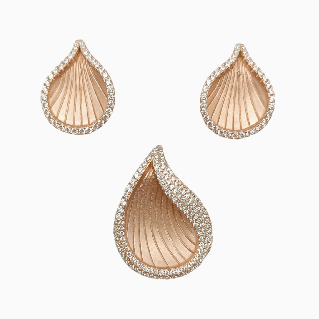 Leaf Rose 925 Silver Pendant Set