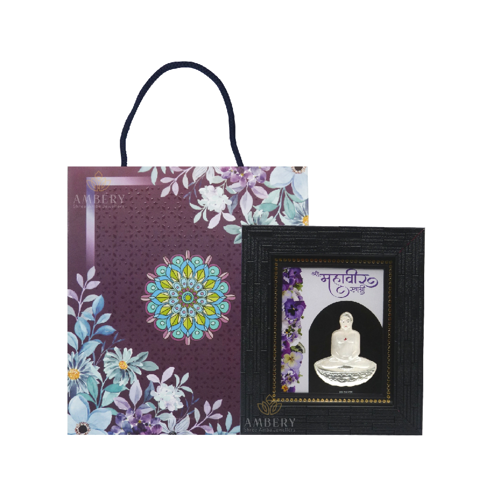 Mahaveer swami silver leaf frame