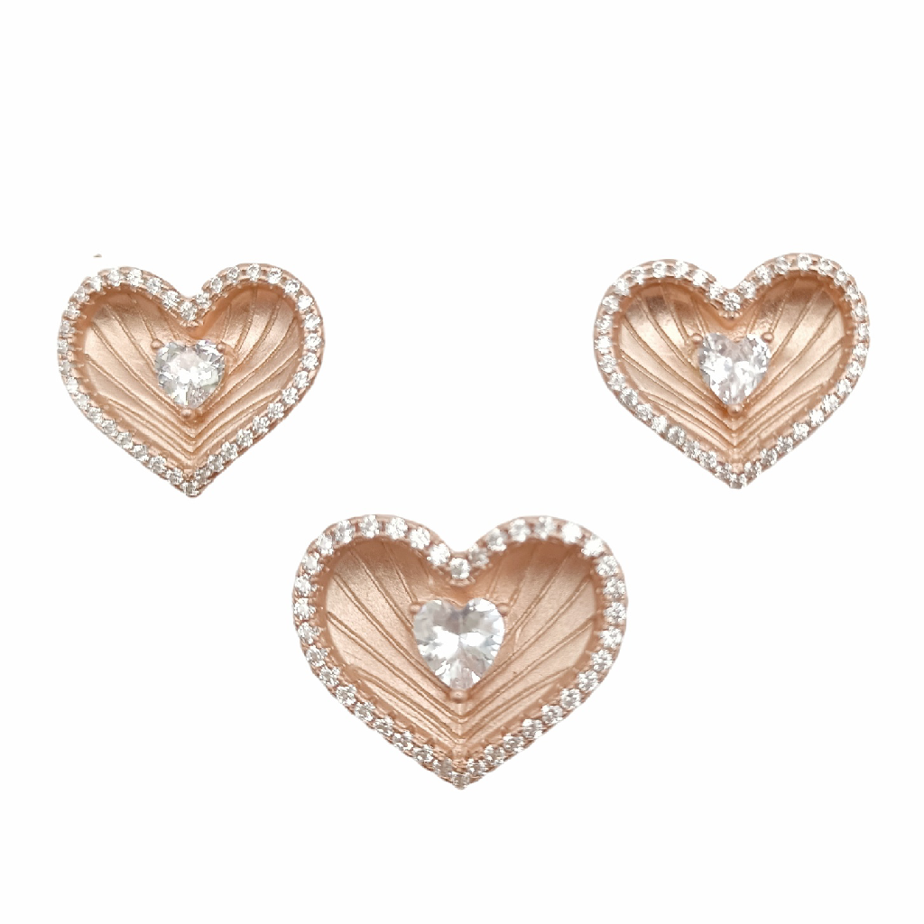 Heart Rose 925 Silver Pendant Set