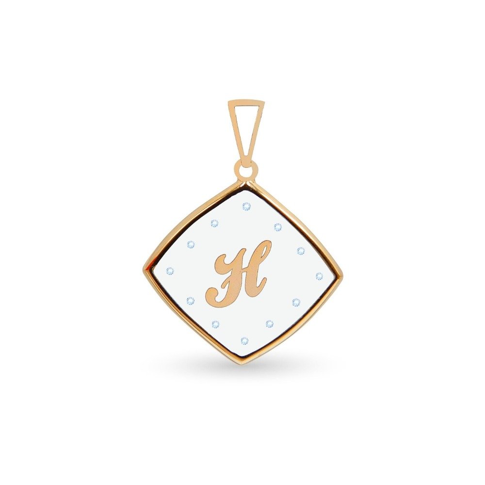 ' h ' alphabet glass 18k real diamond Glass pendant