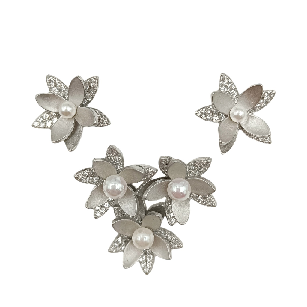 Pearl Flower 925 Silver Pendant Set