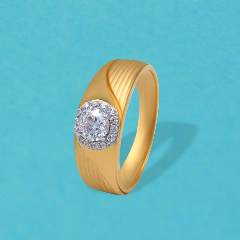 Solitaire cz 22k Gold Mens Ring