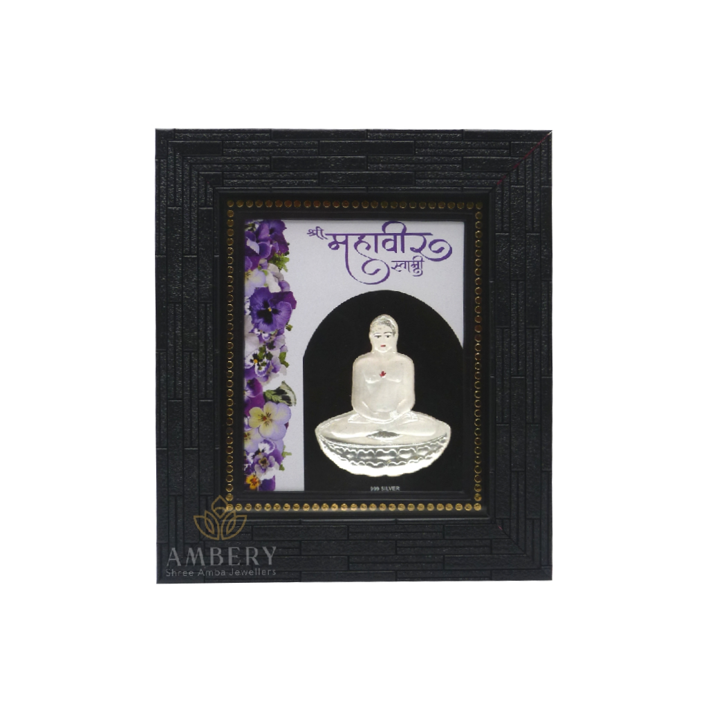 Mahaveer swami silver leaf frame